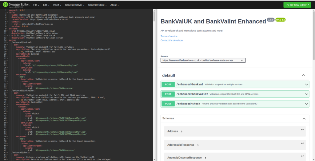 BVE OpenAPI YAML loaded in editor